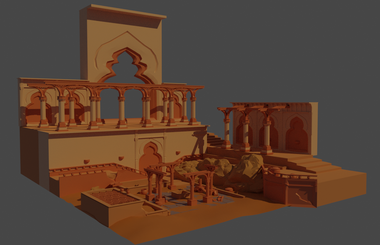 Model of a palace courtyard in Blender