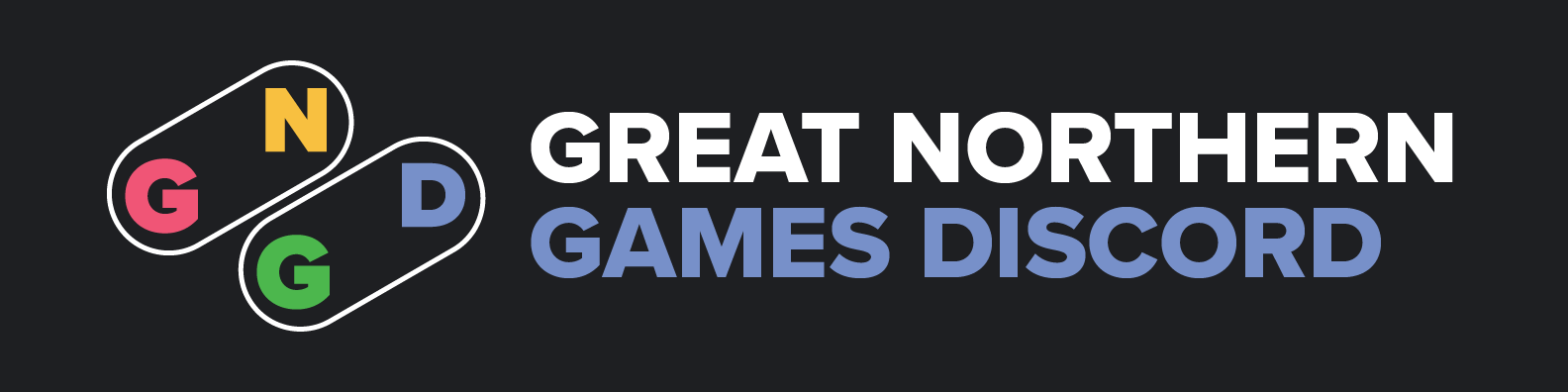 Dark version of the Great Northern Games Discord banner - 
                                    the words 'great' and 'northern' are on top in blue, and 'games' and 'discord' are below in black. 
                                    The logo sits to the left