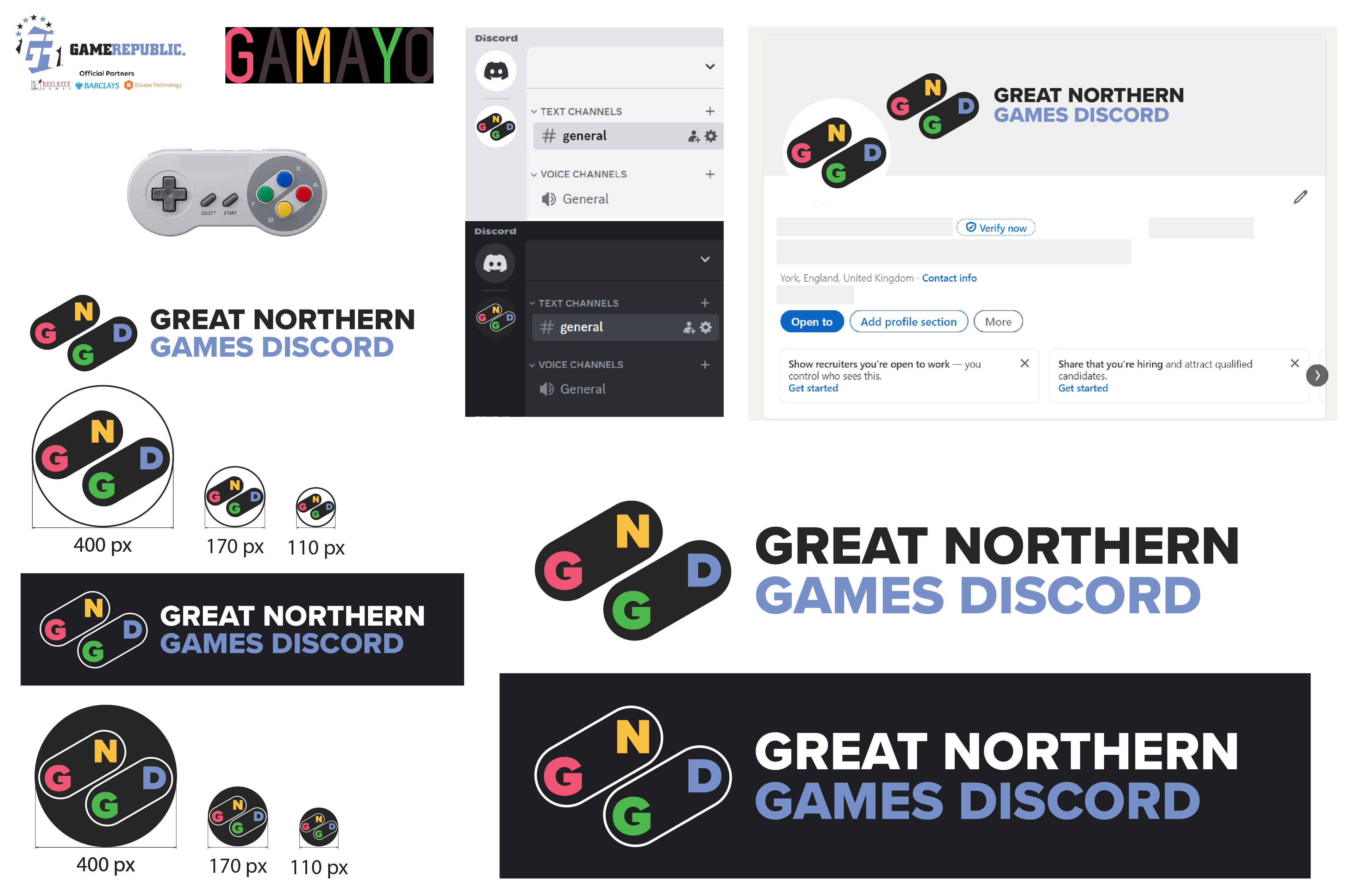 Screenshot of mockups for the Great Northern Games Discord logo and banner designs