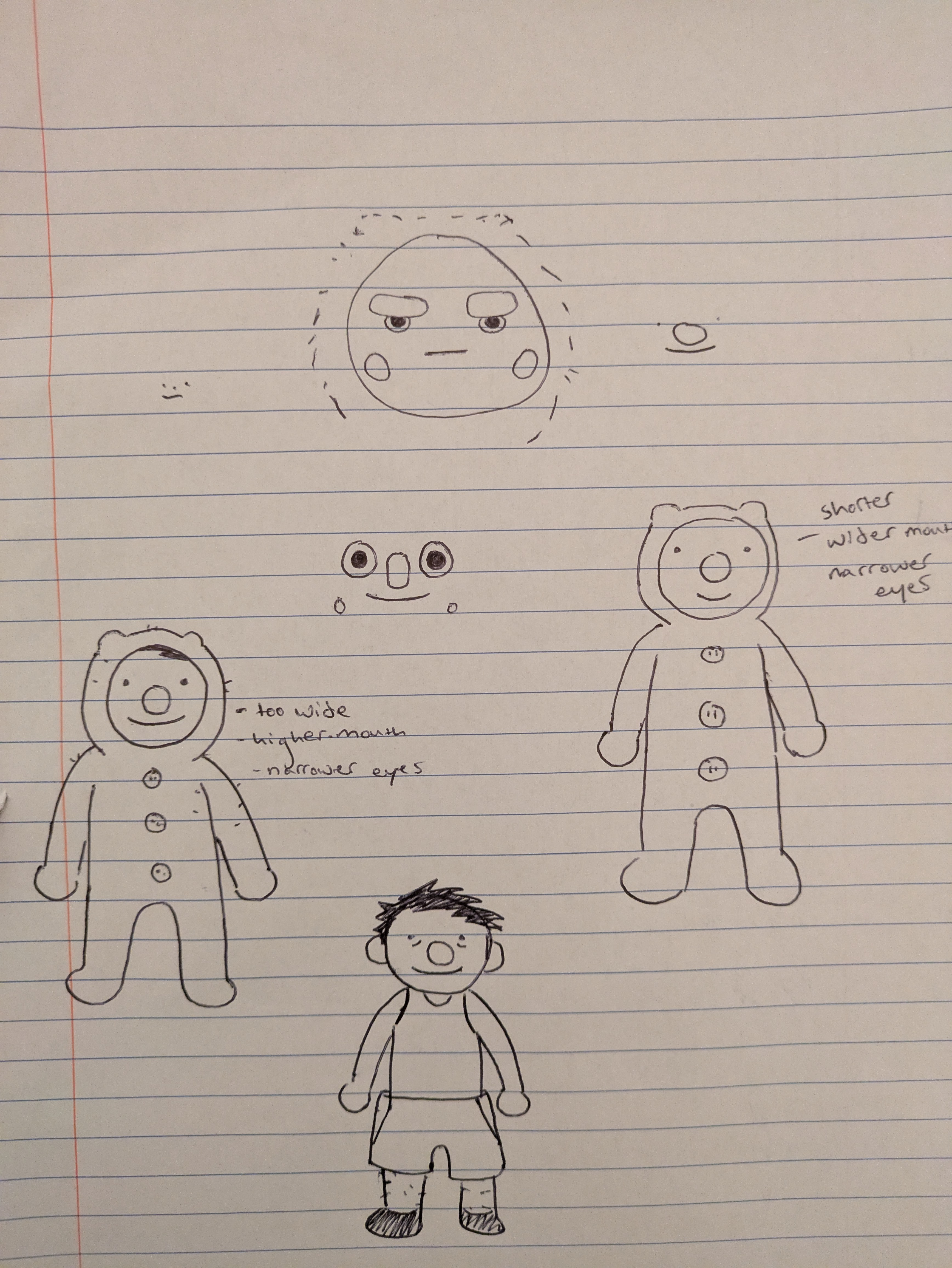Initial sketches of bound's onesie-wearing protagonist, Inna