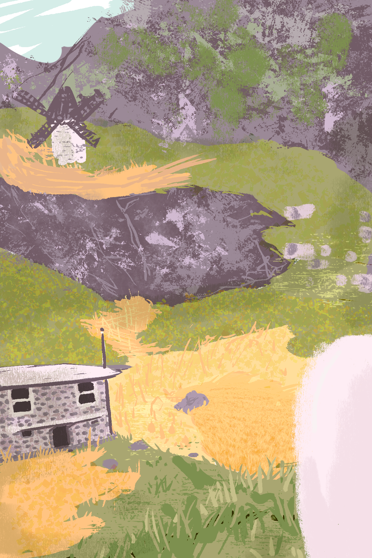 screenshot of village concept art in Milk