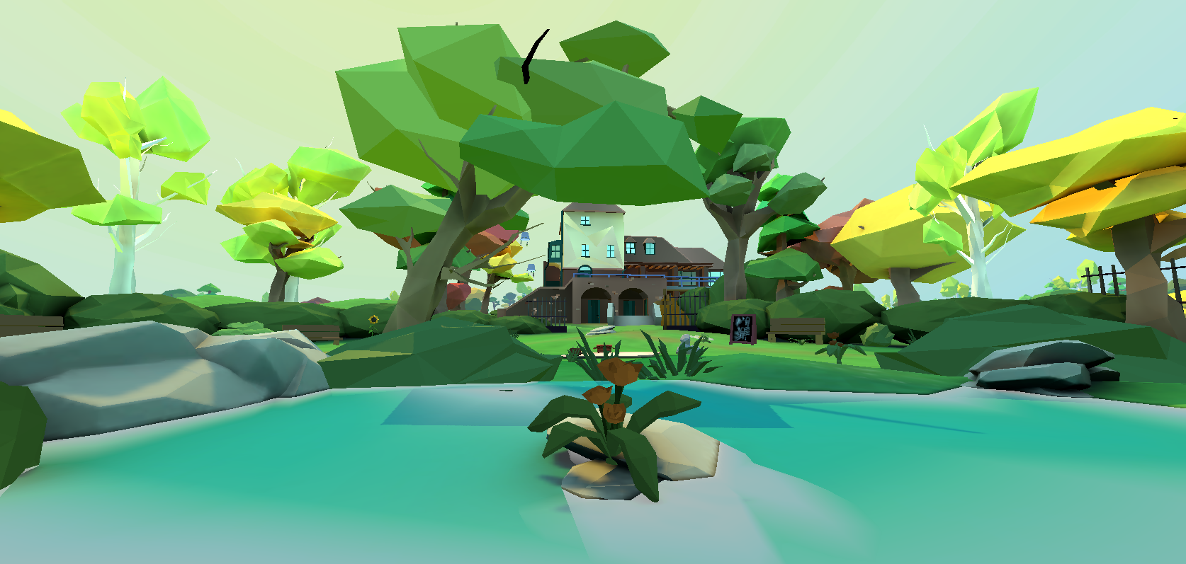 screenshot of view from the pond in ParkVR